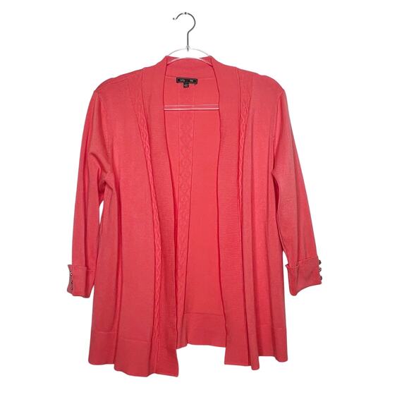 LETY & ME Cardigan Sweater Open Front 3/4 Sleeve Shawl Collar Peach Size Large - Picture 8 of 8